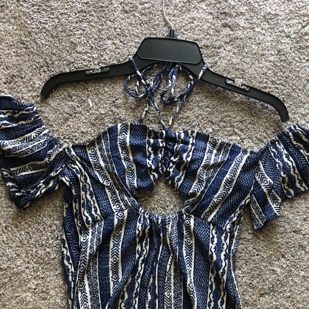 🆕Maxi Summer Blues Off-shoulder Boho Chic spring/summer dress! Ivory/blue! M - Picture 3 of 14